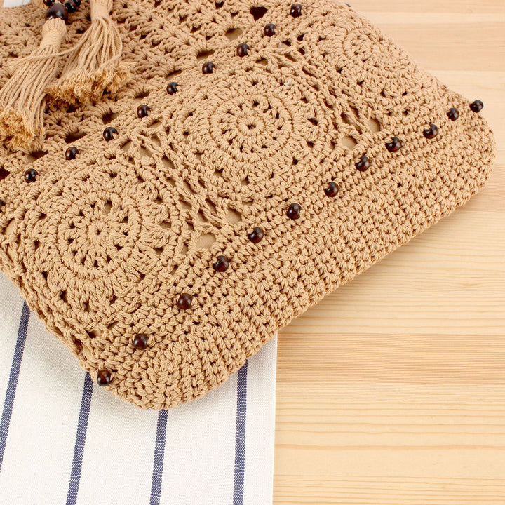 Handmade Macramé Tote Bag with Floral Crochet Work Kalsten