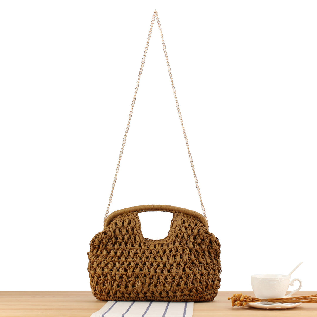 Fine straw shoulder bag with elegant chain accents Kalsten