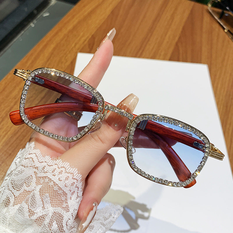 Women’s sunglasses with rhinestone-accented frame and modern wood design Kalsten