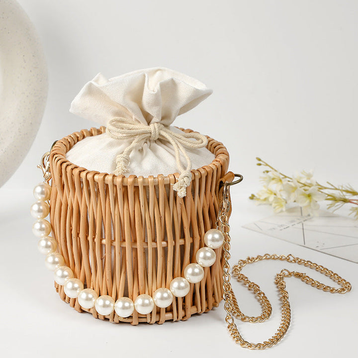 Women handcrafted basket bag with pearl chain Kalsten