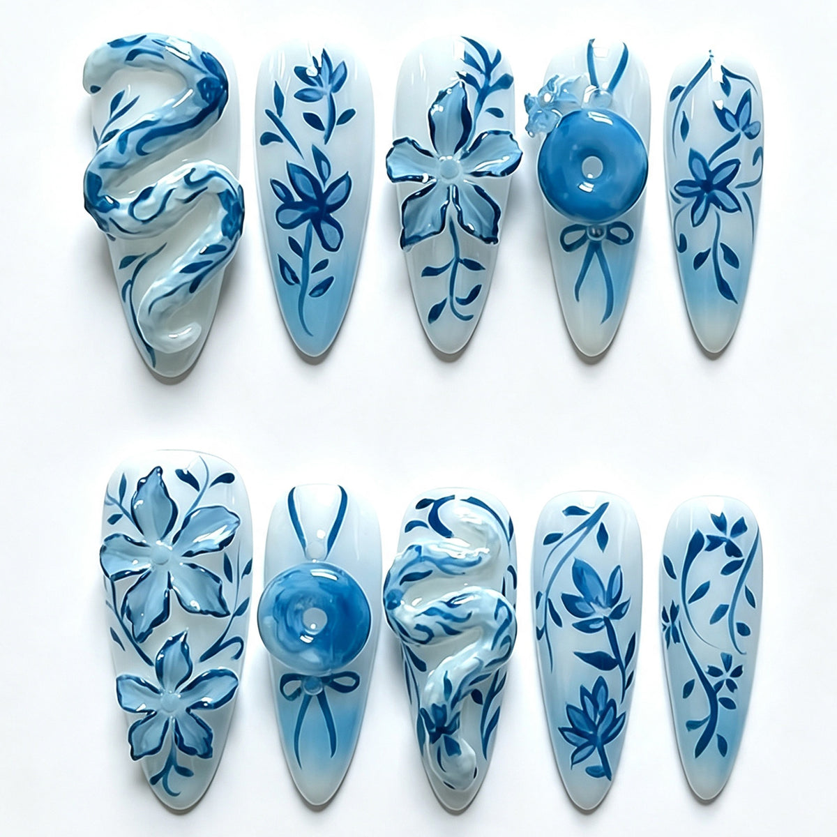 Artificial Nail Set with Floral Designs Acalora