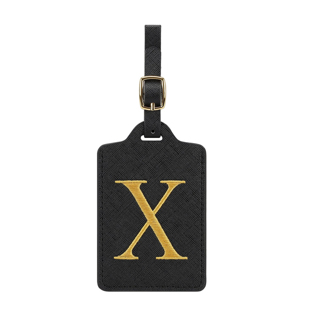 embroidered initial monogram leather luggage tag with adjustable buckle strap Kalsten