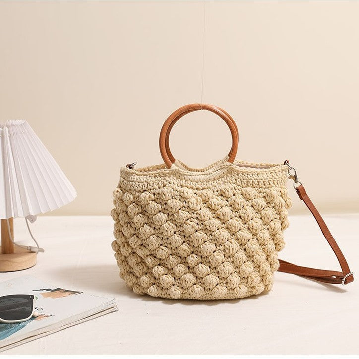Handcrafted macrame bag with wooden handles Kalsten