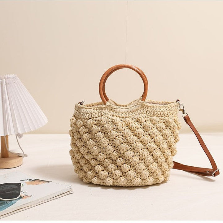Handcrafted macrame bag with wooden handles Kalsten