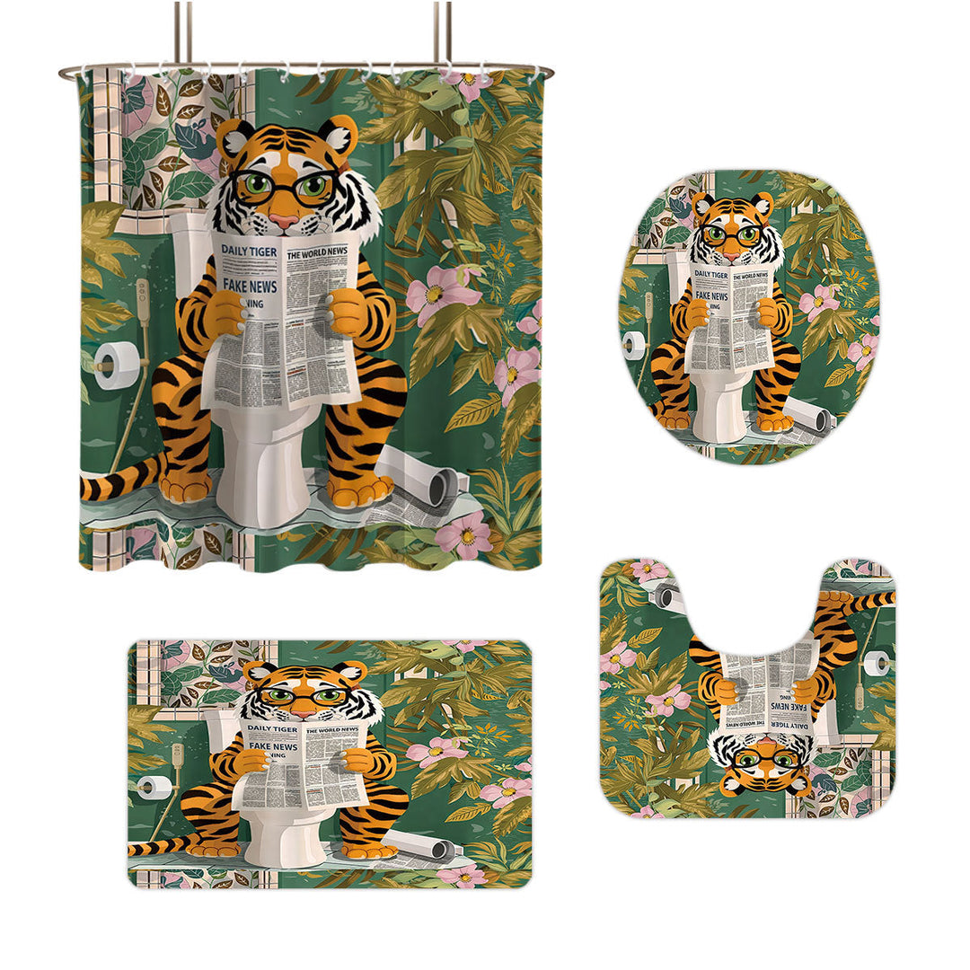 Artistic High-Definition Leopard and Rose-Themed Bathroom Décor Set Kalsten
