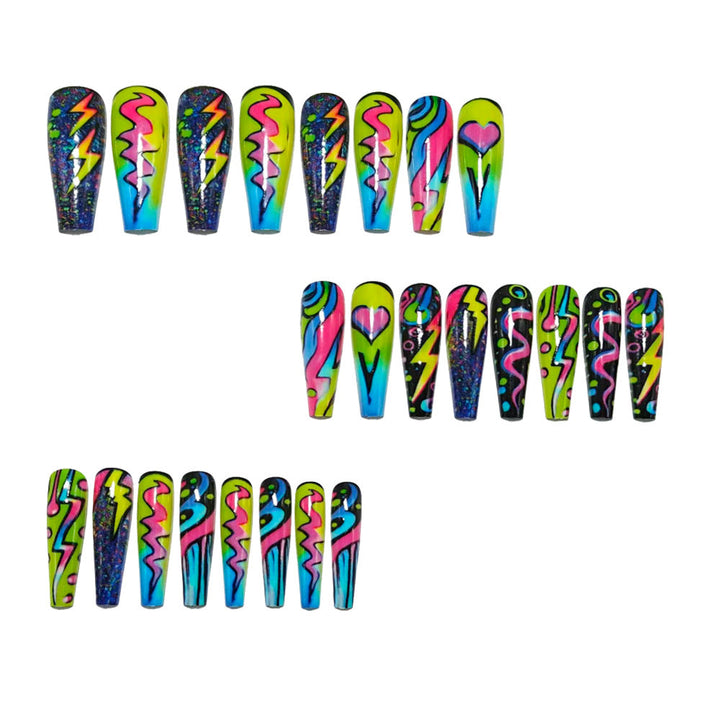 Trendy Artificial Nails In Creative Neon Design Kalsten