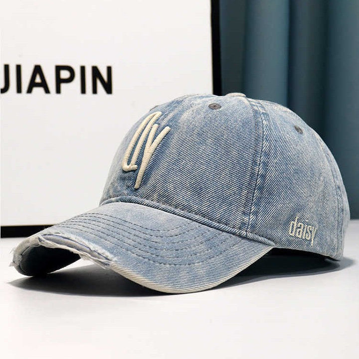 Women's Distressed Denim Embroidered Baseball Cap Kalsten