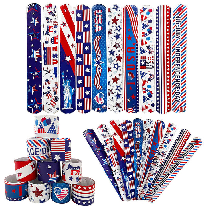 Unisex nan patriotic Slap Bracelets multi-piece bracelet set with flexible metal core and USA motifs Kalsten