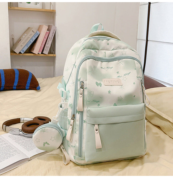 Floral-Print Multi-Pocket School Backpack