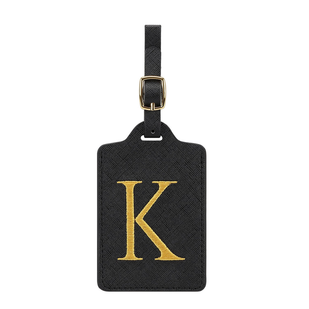 embroidered initial monogram leather luggage tag with adjustable buckle strap Kalsten