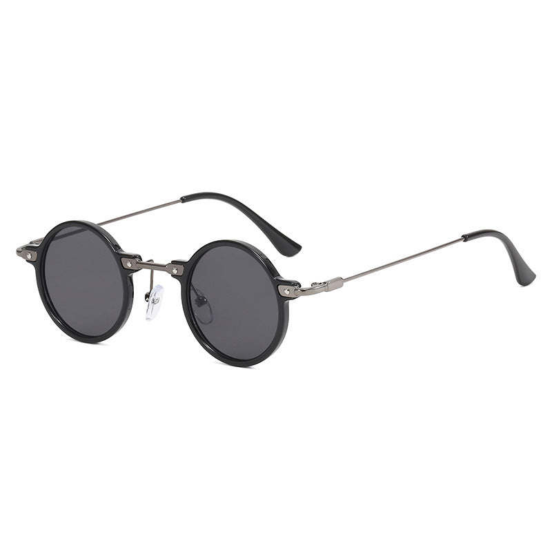 Women's round sunglasses with stylish metal frame and large blue lenses Kalsten