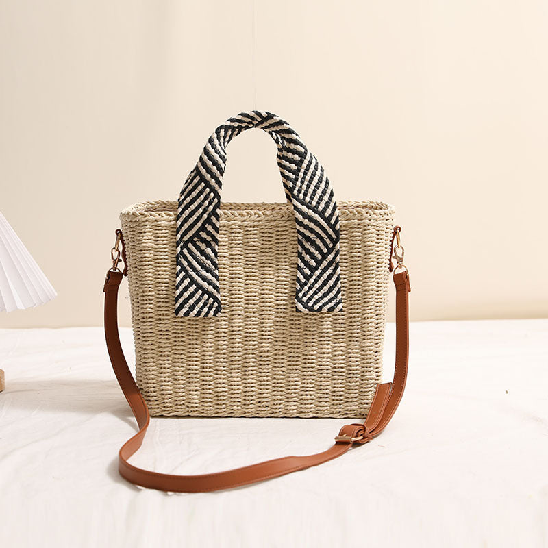 Woven natural material handbag with removable shoulder strap Kalsten