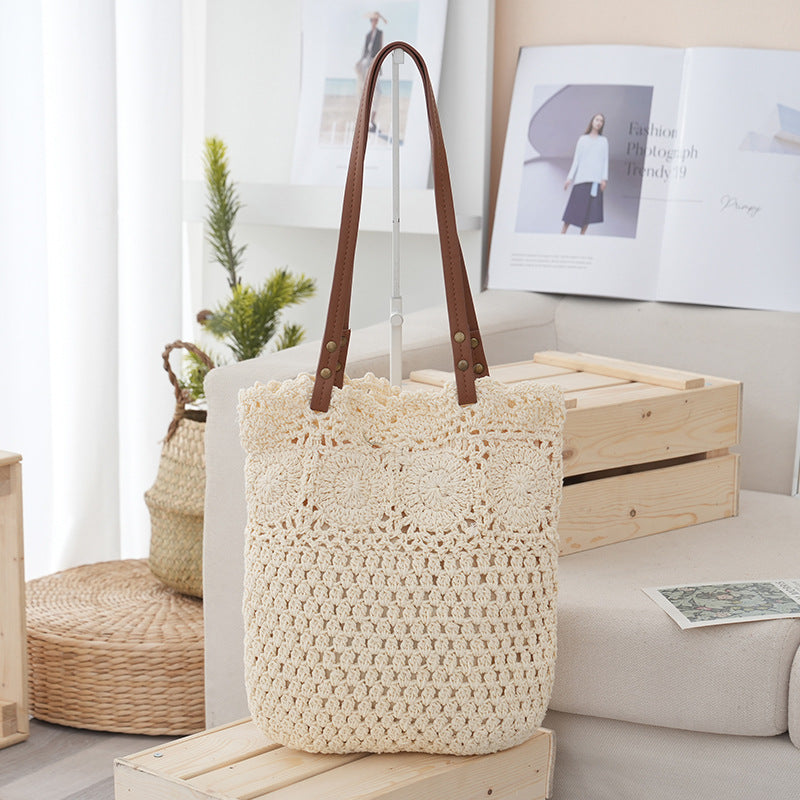 Crochet tote bag with leather handles Kalsten