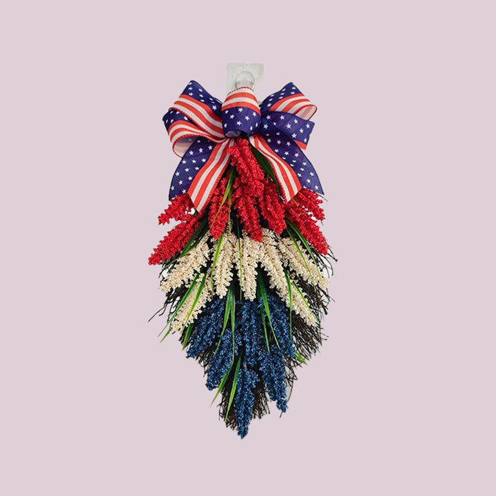 Independence Day tiered faux wildflower door swag with grosgrain stars-and-stripes bow Kalsten