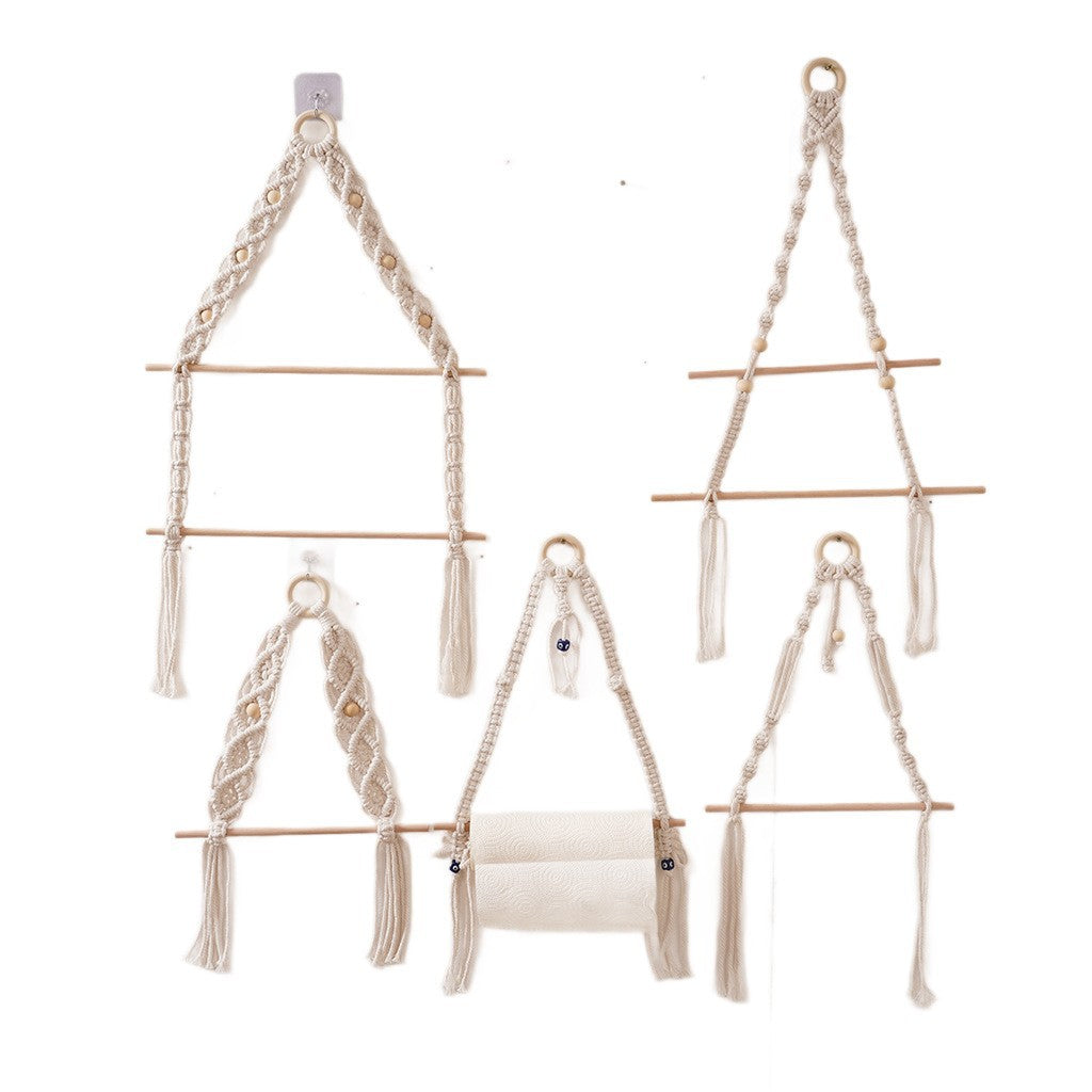 Macrame Hanging Plant Holder with Wooden Rod Acalora