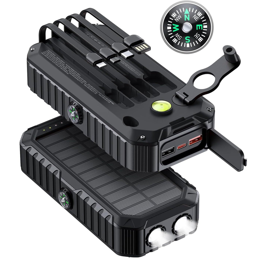 Solar Power Bank with Integrated Charging Cables and LED Flashlight Kalsten