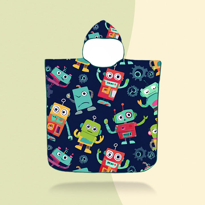 colorful hooded poncho with robot motif Kalsten