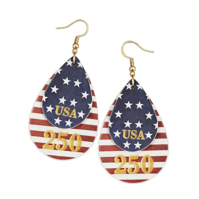 Women's nan layered teardrop patriotic faux leather dangle earrings with gold-tone fishhook Kalsten
