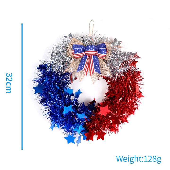 Unisex nan festive tinsel-glitter wreath with star appliqué and jute ribbon bow Kalsten
