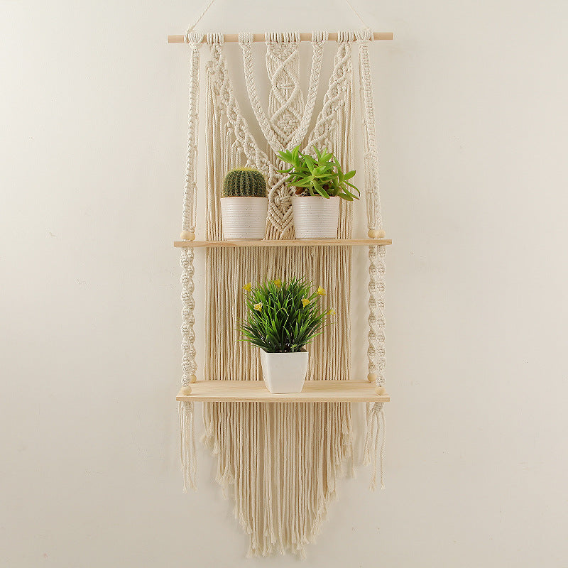 Decorative Macramé Wall Shelf with Dual Plant Holders Acalora