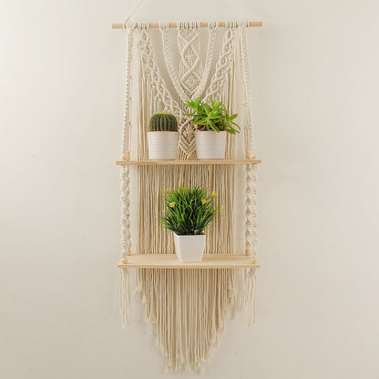 Decorative Macramé Wall Shelf with Dual Plant Holders Acalora