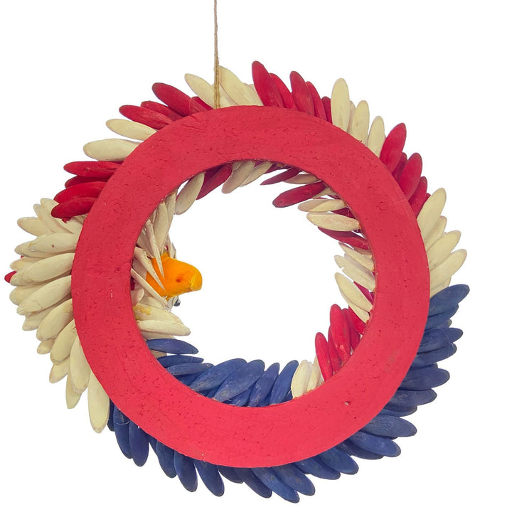 Unisex handmade decorative door wreath with eagle head and star appliqués made of wood Kalsten