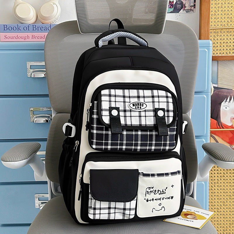 Checked Patterned School Backpack