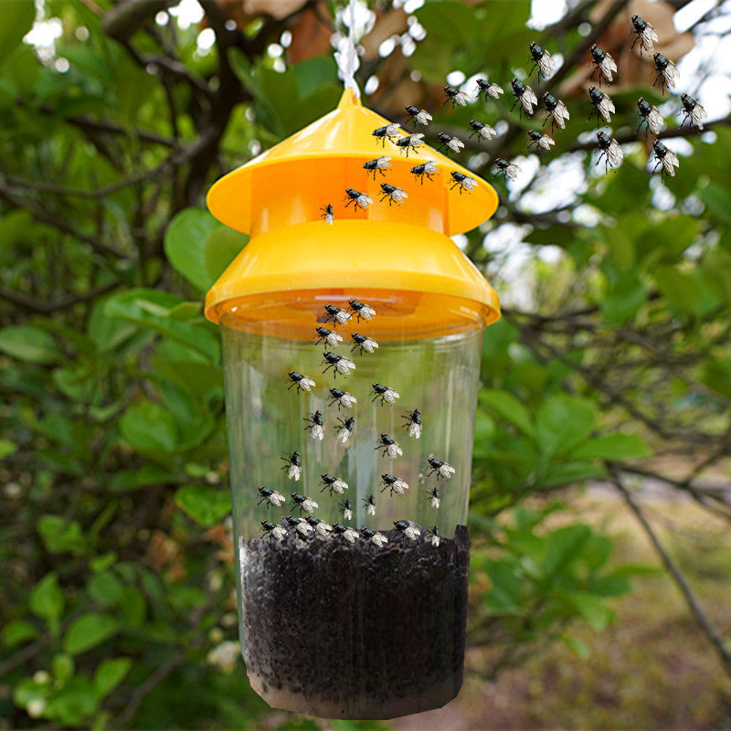 Reusable outdoor insect fly trap with non-toxic bait reservoir and Hanging canopy Kalsten