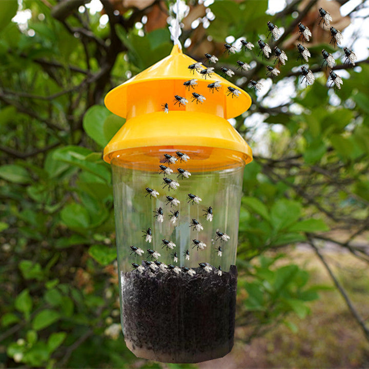 Reusable outdoor insect fly trap with non-toxic bait reservoir and Hanging canopy Kalsten