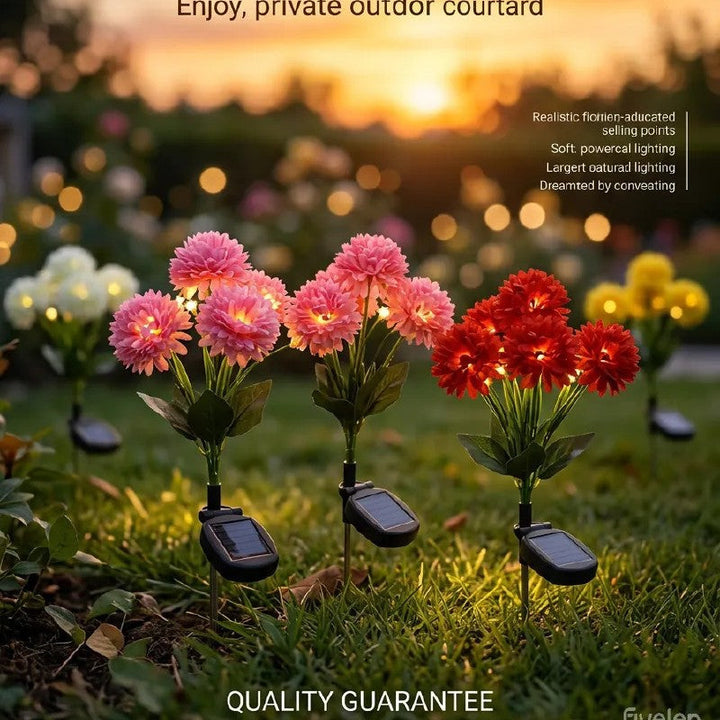 Solar-Powered Realistic Camellia Floral Garden Stake Lights With Adjustable LED Heads And Stainless Steel Spike Kalsten
