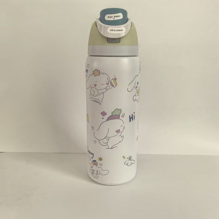 Double-Wall Vacuum Insulated Stainless Steel Travel Bottle With Flip Straw Leakproof Lid And Character Print