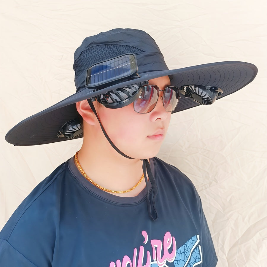 Wide-brimmed sun hat with detachable swivel solar fans and adjustable chin strap Kalsten