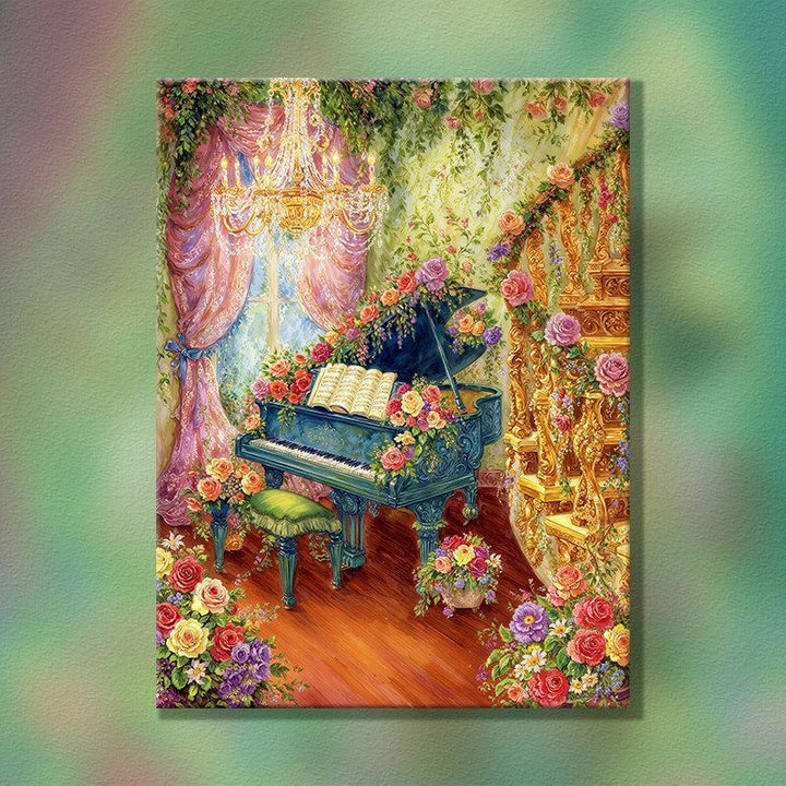 Elegant Floral Piano Scene Wall Art Kalsten