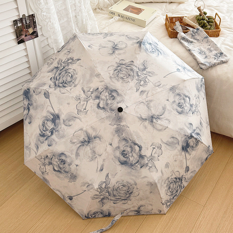 Ladies Foldable Umbrella with Floral Patterns and Carry Bag Kalsten