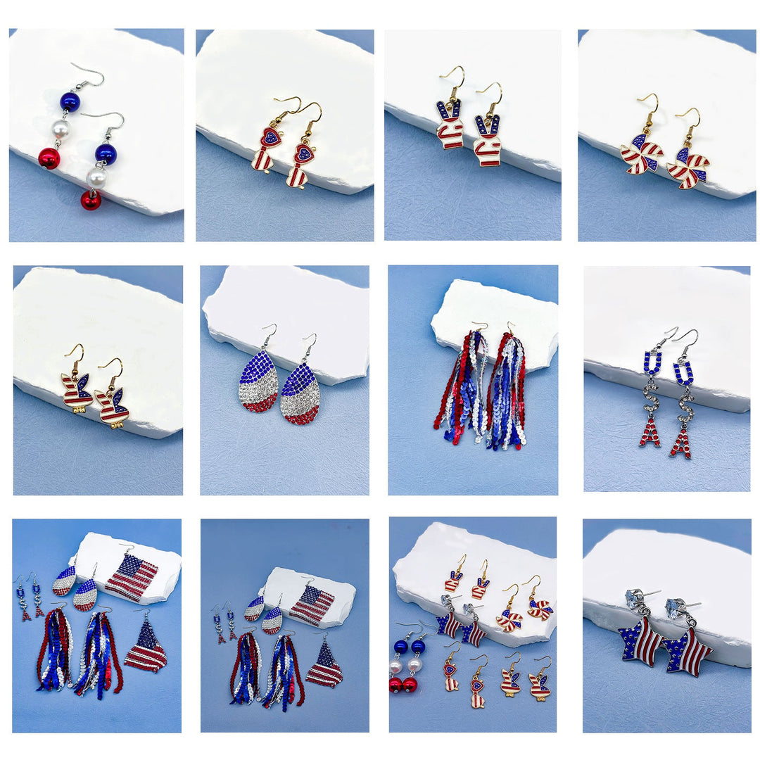 Women's nan long patriotic mesh tassel dangle earrings Kalsten