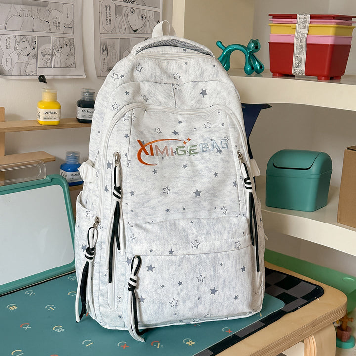 Multi-Compartment Star-Patterned School Backpack