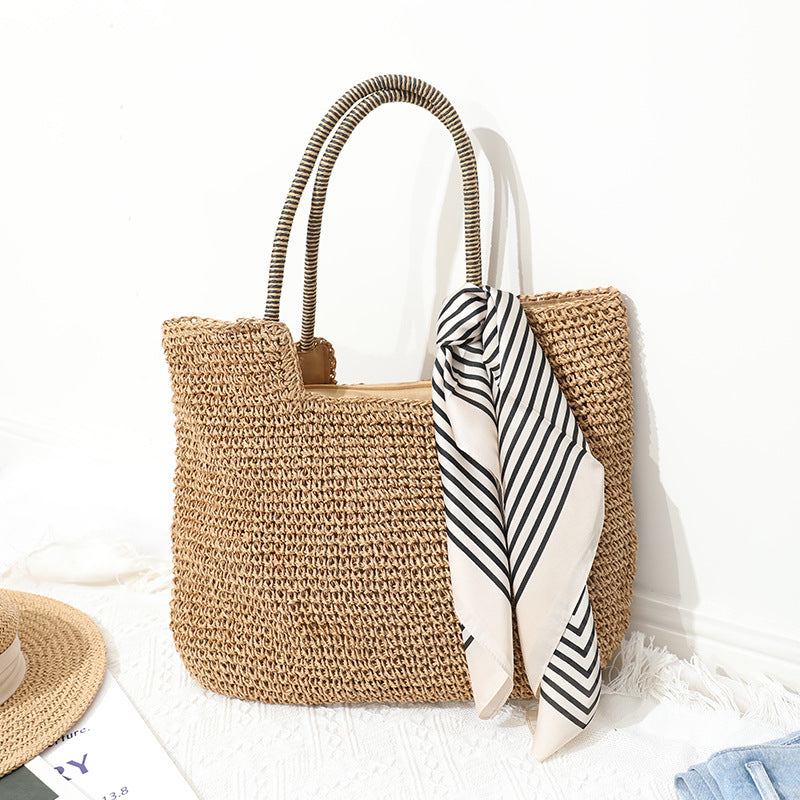 Handmade Massive Shopping Bag Made of Natural Material with Fashionable Scarf Kalsten