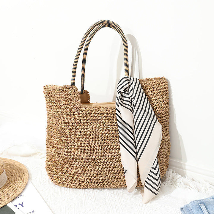 Handmade Massive Shopping Bag Made of Natural Material with Fashionable Scarf Kalsten