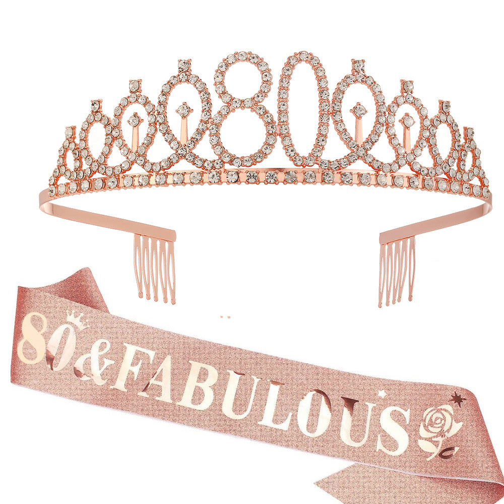 Women's Glittering Birthday Tiara Set with Sash Kalsten