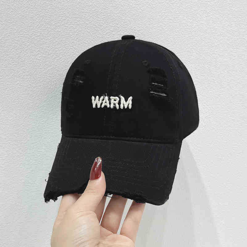 Women's Distressed Cotton Cap with Embroidered Message Kalsten