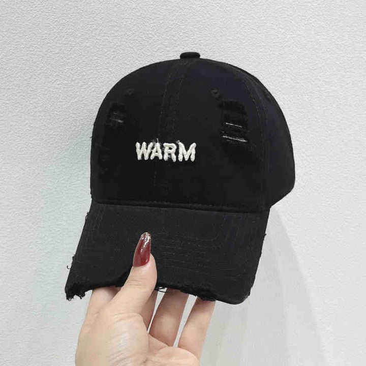 Women's Distressed Cotton Cap with Embroidered Message Kalsten