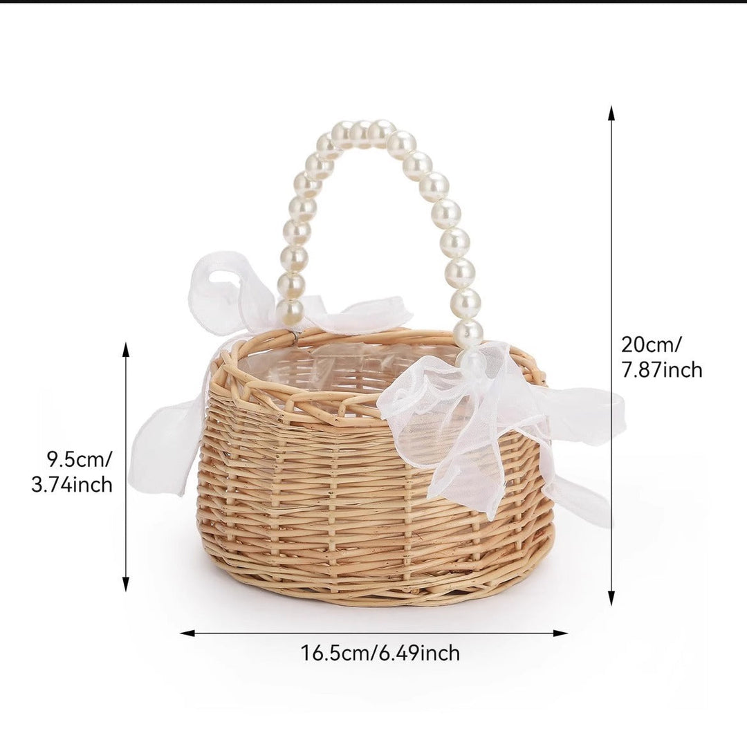 Women Decorative Basket with Pearl System and Delicate Ribbons Kalsten