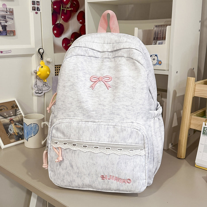 Cute Bow-Embellished Multi-Pocket School Backpack