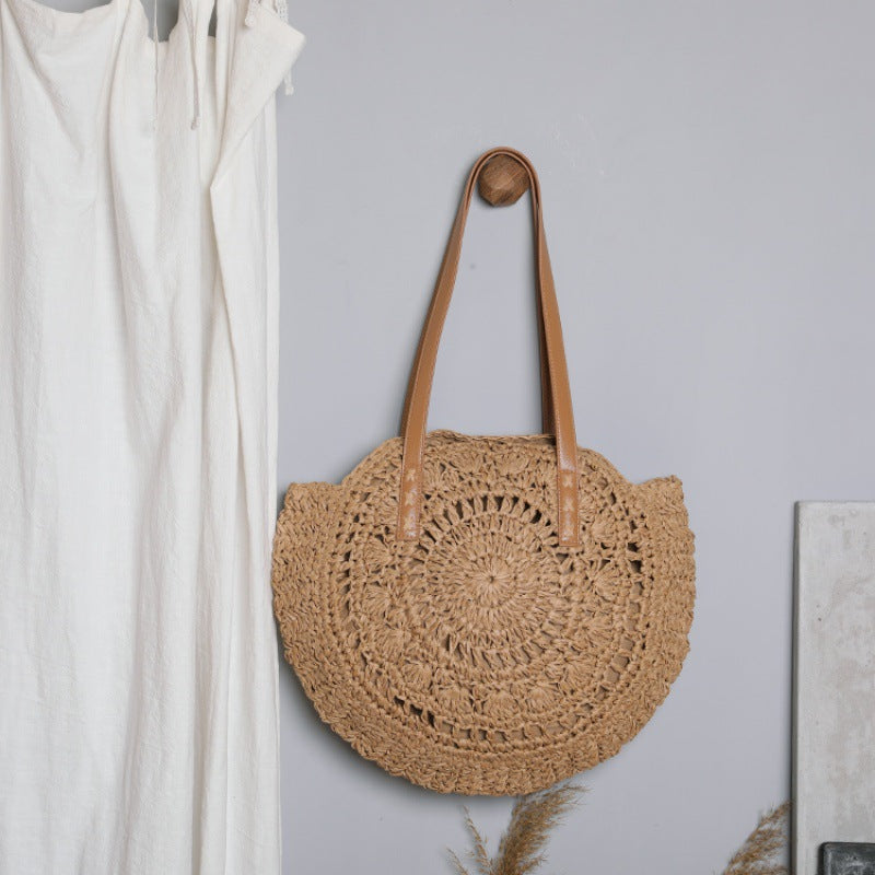 Basket bag with leather handles and colorful design Kalsten