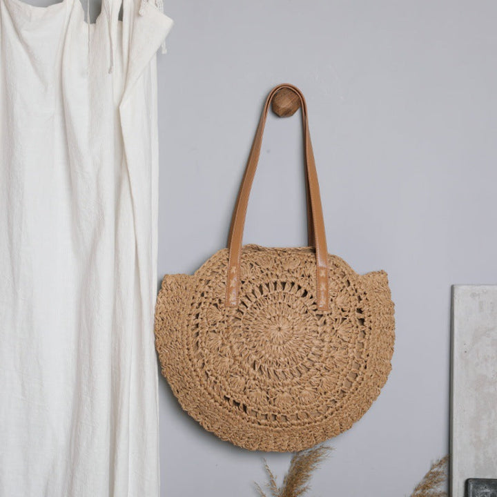 Basket bag with leather handles and colorful design Kalsten