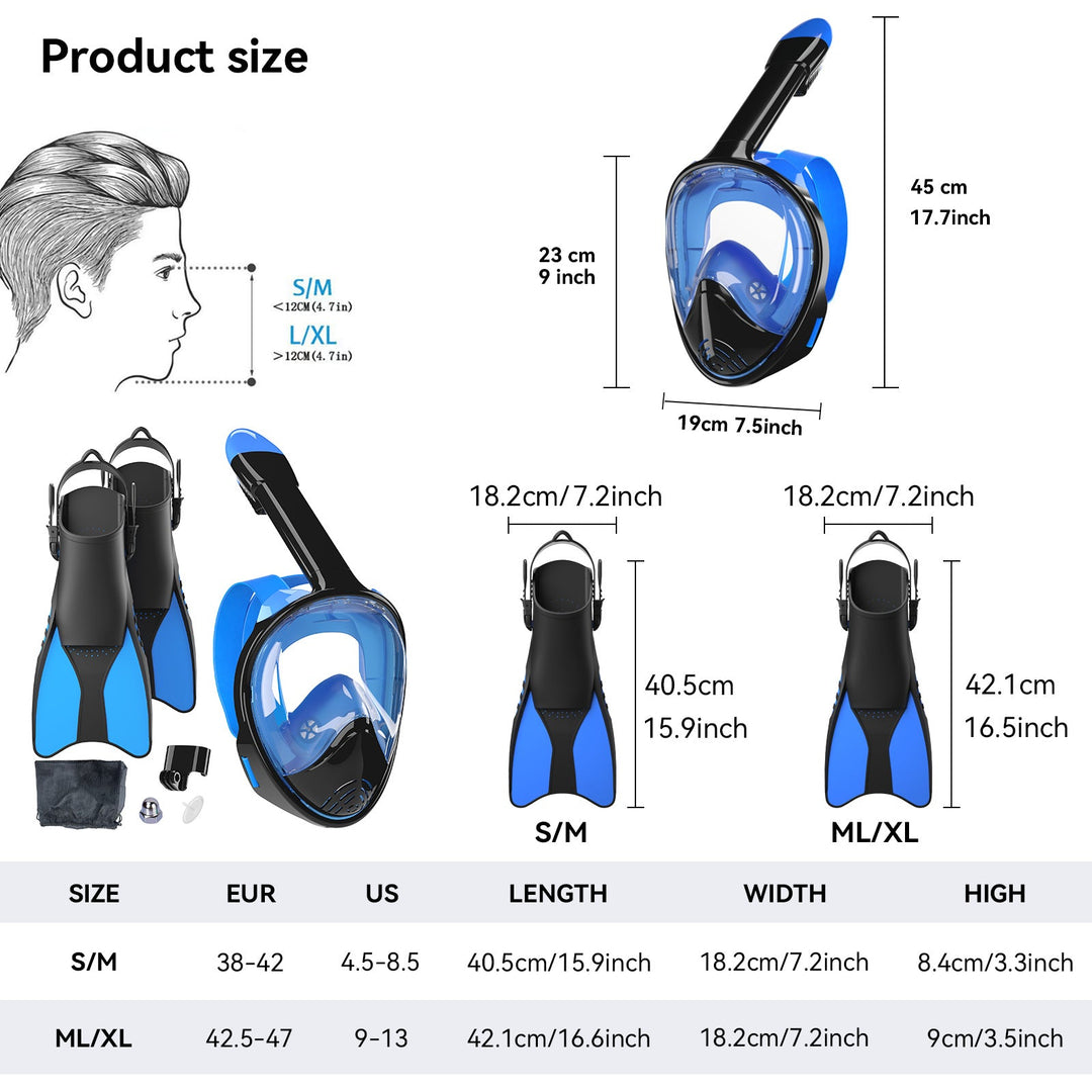 Snorkel set with full face mask and high-quality fins Kalsten