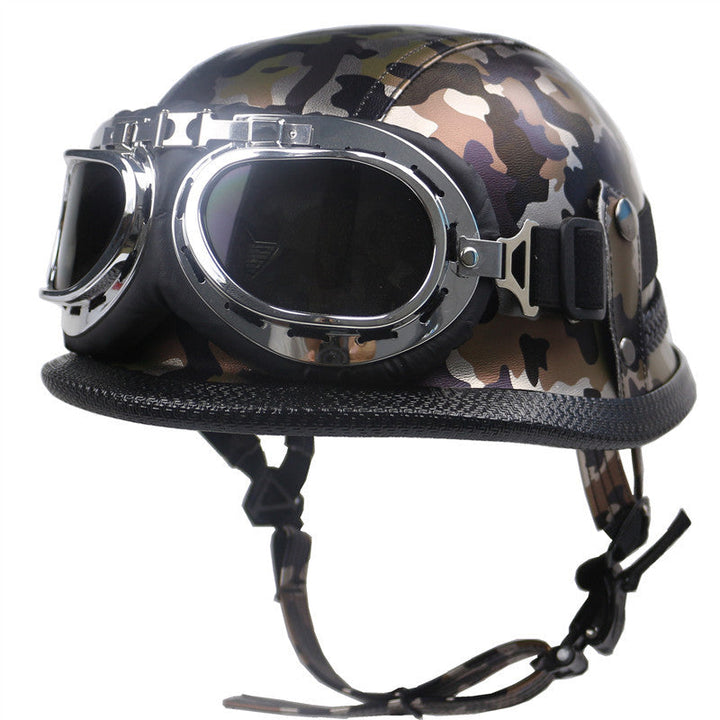 Vintage Leather Biker Helmet with Goggles Kalsten