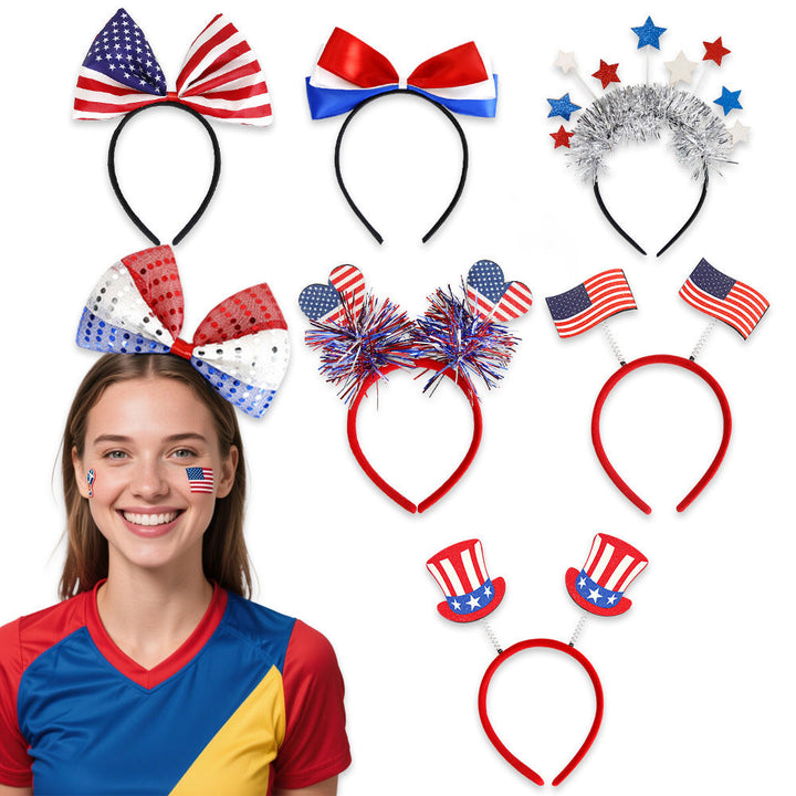 Unisex nan eye-catching party headband with attached pom poms, star tinsel, and small flag pendants Kalsten
