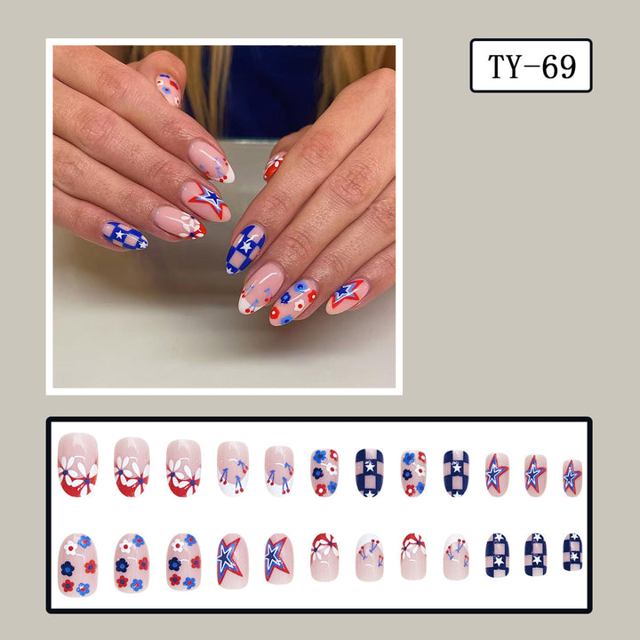 Women's nan patriotic star and floral press-on nail kit with mixed shapes and glossy finish Kalsten