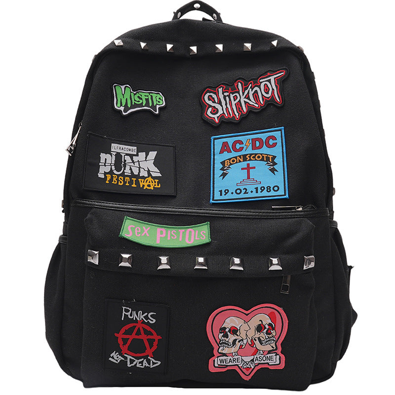 Punk-Inspired Graphic Patch School Backpack Kalsten
